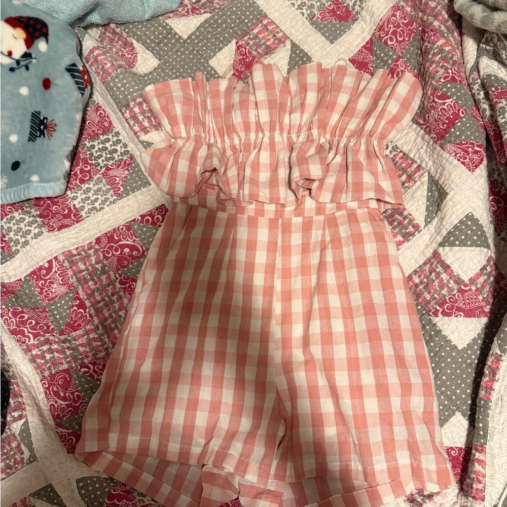 Entro Pink and White Gingham Romper
